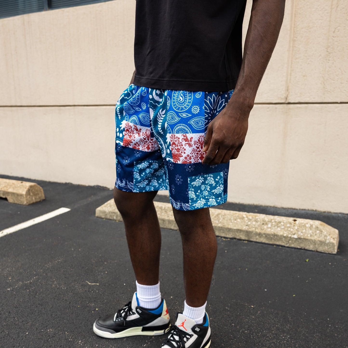 Patchwork Mesh Shorts - PAISLEY