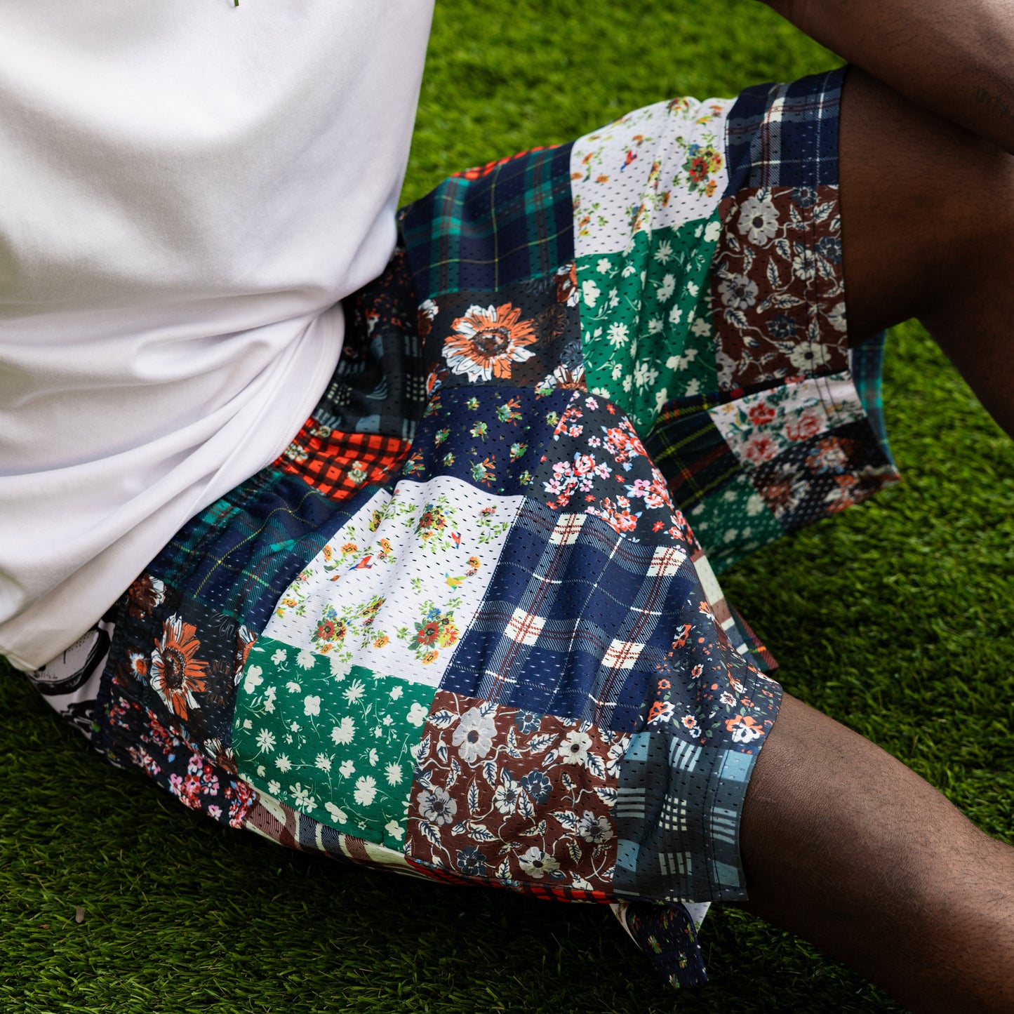 Patchwork Mesh Shorts - FLANNEL