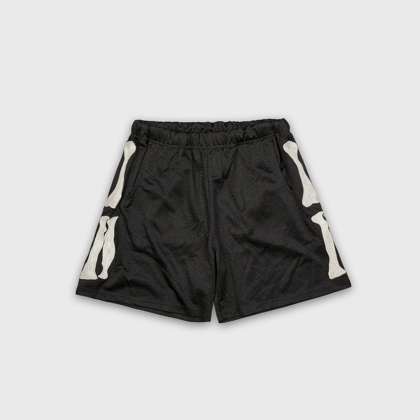 Bone Stitched Mesh Shorts - BLACK